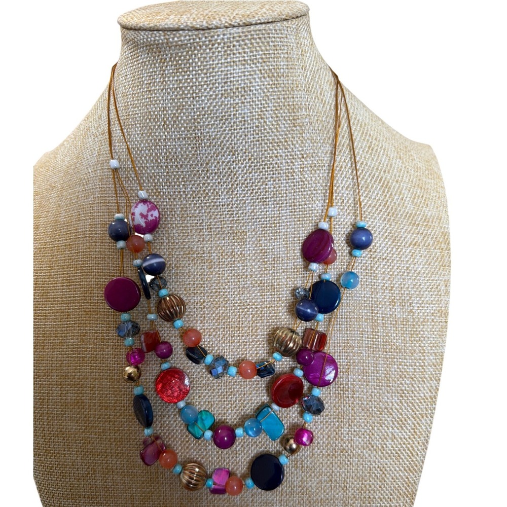 Multistrand Colorful Beaded Statement Necklace Boho Eclectic Layered Artisan‎